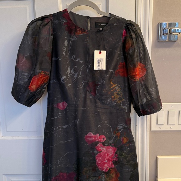 Ted Baker Mekayla Empire Line Floral Midi Length Puff Sleeve Dress Pockets - Picture 8 of 13